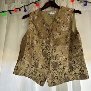 ❌SOLD❌VTG Valerie Stevens Brocade‎ Floral Silk Rayon Vest Women's Size 12 V Neck